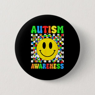Chapa Redonda De 5 Cm Conciencia del autismo equipo de apoyo cara sonrie