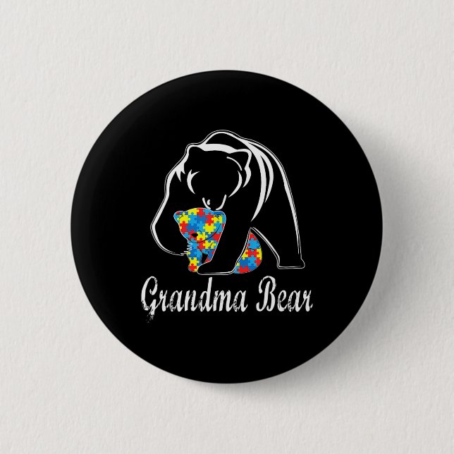 Chapa Redonda De 5 Cm Conciencia sobre autismo Abuela con soporte para A (Anverso)