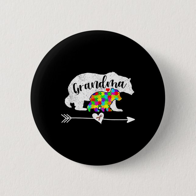 Chapa Redonda De 5 Cm Conciencia sobre autismo Abuela con soporte para A (Anverso)