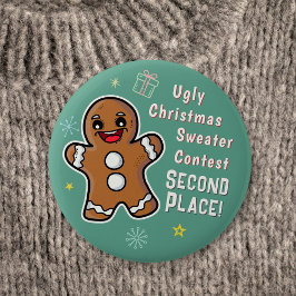Chapa Redonda De 5 Cm Concurso Retro Gingerbread Feo de Xmas Sweater