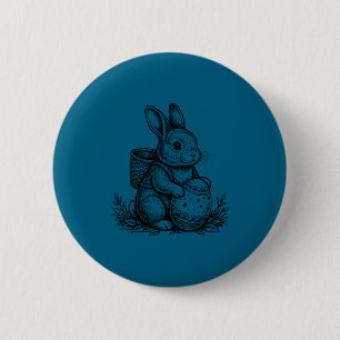Chapa Redonda De 5 Cm Conejito de Pascua lindo conejo sosteniendo cesta 