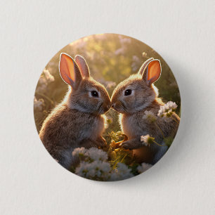 Chapa Redonda De 5 Cm Conejitos Adorables en Diseño de Prado de Primaver