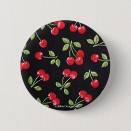 Chapa Redonda De 5 Cm Conejo Billy Rockabilly Cerezas Rojas sobre Negro