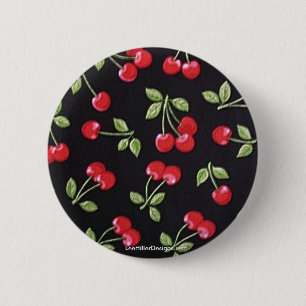 Chapa Redonda De 5 Cm Conejo Billy Rockabilly Cerezas Rojas sobre Negro