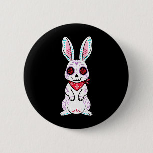 Chapa Redonda De 5 Cm Conejo Calavera Día De Los Muertos