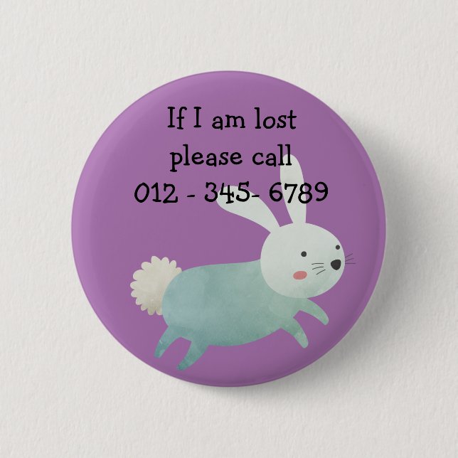 Chapa Redonda De 5 Cm Conejo curtido, Contacto de emergencia infantil (Anverso)