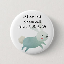 Chapa Redonda De 5 Cm Conejo curtido, Contacto de emergencia infantil