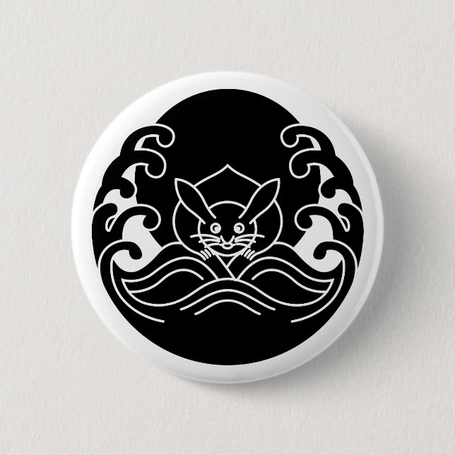 Chapa Redonda De 5 Cm Conejo de luna de ola (Anverso)