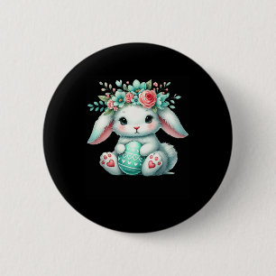 Chapa Redonda De 5 Cm Conejo de Pascua con corona de flores chicas mujer