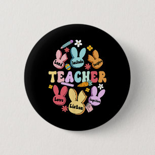 Chapa Redonda De 5 Cm Conejo de Pascua Feliz Maestra Amor Lidera Incluye