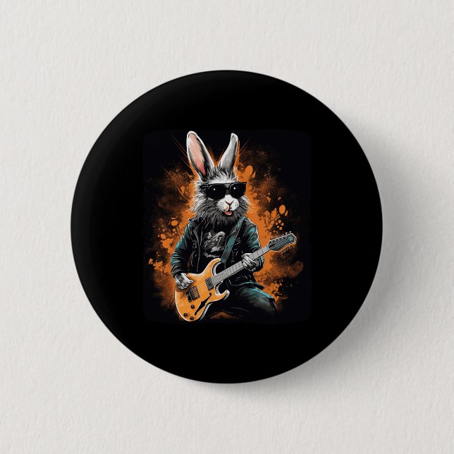 Chapa Redonda De 5 Cm Conejo De Rocker De Guay Para Pascua Y Guitaristas (Anverso)