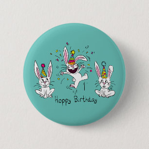 Chapa Redonda De 5 Cm Conejo Divertido Cumpleaños Niños
