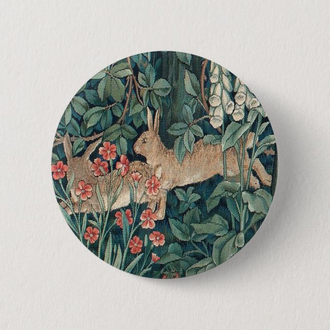 Chapa Redonda De 5 Cm Conejo En El Bosque - William Morris (Anverso)
