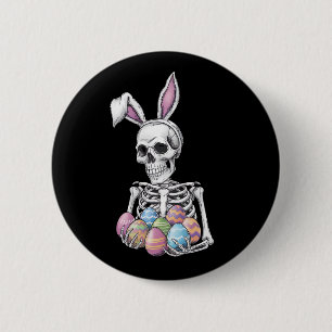 Chapa Redonda De 5 Cm Conejo Esqueleto Sosteniendo Huevos de Pascua Cone