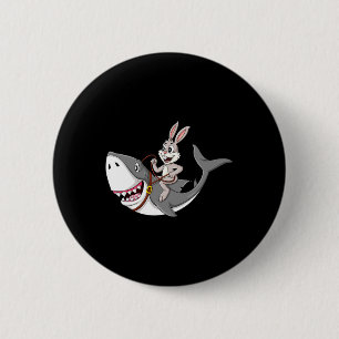 Chapa Redonda De 5 Cm Conejo montando tiburón Pascua Chicas niños