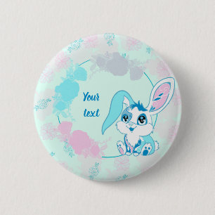 Chapa Redonda De 5 Cm Conejo Personalizado Azul Kawaii Lindo