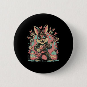 Chapa Redonda De 5 Cm Conejo Rocker Genial Con Guitarra Eléctrica Para R