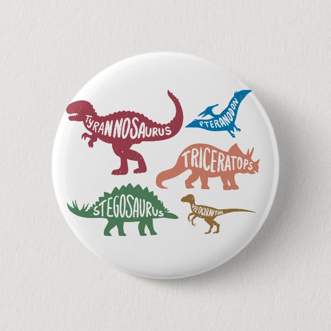 Chapa Redonda De 5 Cm Conjunto de siluetas de diferentes dinosaurios (Anverso)