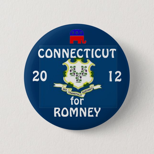 Chapa Redonda De 5 Cm Connecticut para Romney 2012 (Anverso)