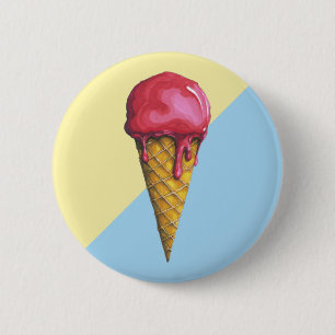 Chapa Redonda De 5 Cm Cono de helado de fresa