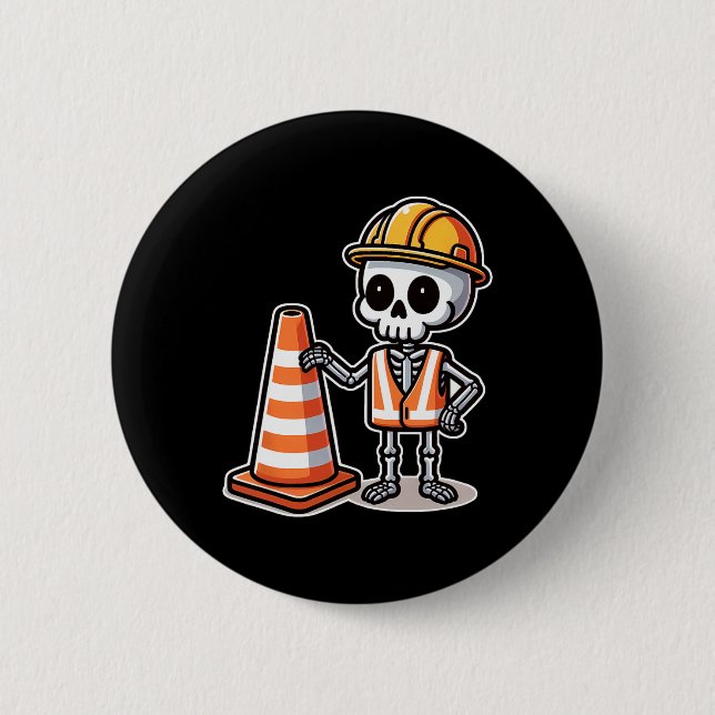Chapa Redonda De 5 Cm Cono de Tráfico de Halloween Skeleton (Anverso)