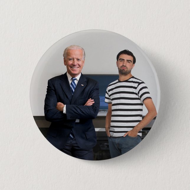 Chapa Redonda De 5 Cm Conoció al Presidente Joe Biden | Añadir la foto (Anverso)