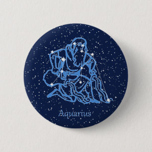 Chapa Redonda De 5 Cm Constelación de Acuario y signo del zodiaco con es