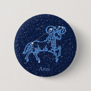 Chapa Redonda De 5 Cm Constelación de Aries y signo zodiacal con estrell