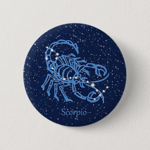 Chapa Redonda De 5 Cm Constelación de Escorpio y signo zodiacal con estr