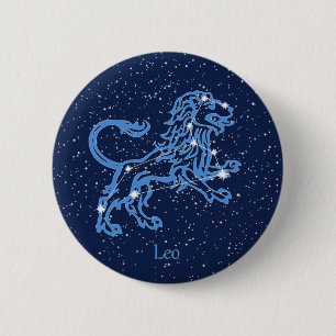 Chapa Redonda De 5 Cm Constelación de Leo y signo del zodiaco con estrel