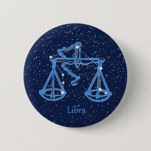 Chapa Redonda De 5 Cm Constelación de Libra y signo del zodiaco con estr