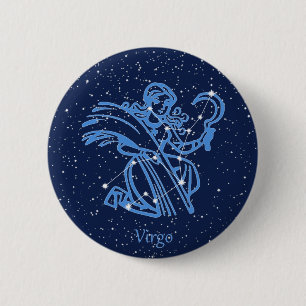 Chapa Redonda De 5 Cm Constelación de Virgo y signo zodiacal con estrell