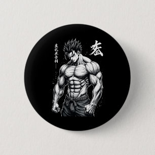 Chapa Redonda De 5 Cm Construcción muscular del estilo anime japonés Pow