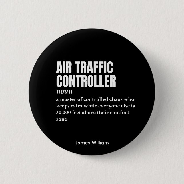 Chapa Redonda De 5 Cm Controlador de tráfico aéreo - Definición de traba (Anverso)