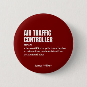 Chapa Redonda De 5 Cm Controlador de tráfico aéreo - Definición divertid
