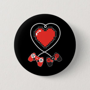 Chapa Redonda De 5 Cm Controlador de videojuegos Heart Pixel Art Valenti
