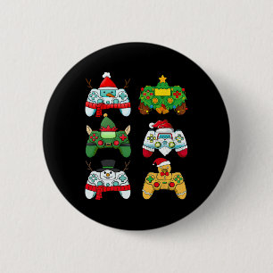 Chapa Redonda De 5 Cm Controlador de videojuegos Santa Hat Gamer Boys Xm