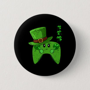 Chapa Redonda De 5 Cm Controlador de videojuegos Shamrock St Patricks Da