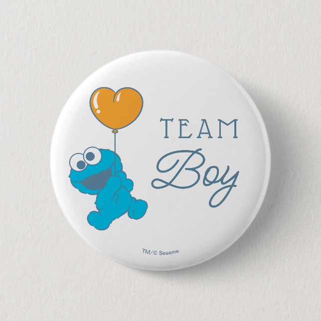 Chapa Redonda De 5 Cm Cookie Monster Baby Shower Team Boy (Anverso)