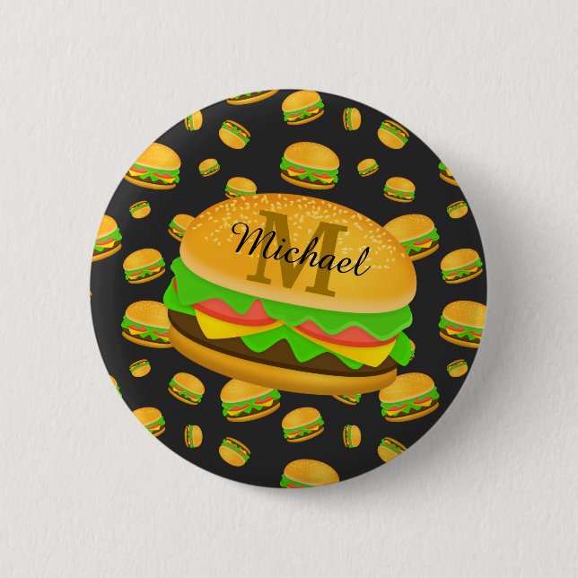 Chapa Redonda De 5 Cm Cool and fun yummy burger pattern Monogram (Anverso)