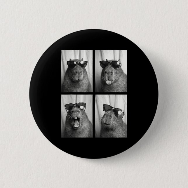 Chapa Redonda De 5 Cm Cool Capybara With Sungles Photobooth Funny Rodent (Anverso)