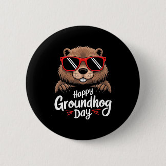 Chapa Redonda De 5 Cm Cool Groundhog Wearing Sungles Retro Style Premium