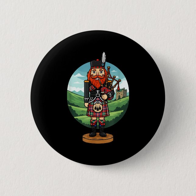 Chapa Redonda De 5 Cm Cool Scottish Nutcracker Bagpes  (Anverso)