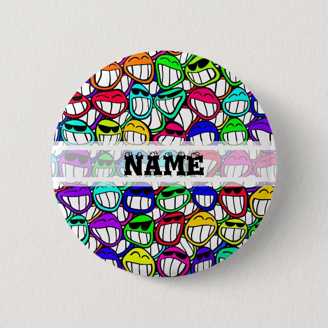 Chapa Redonda De 5 Cm COOL SMILING FACES GROUP + your text (Anverso)