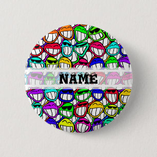 Chapa Redonda De 5 Cm COOL SMILING FACES GROUP + your text