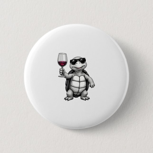 Chapa Redonda De 5 Cm cool turtle drinking red wine art print_1 (1) (Anverso)
