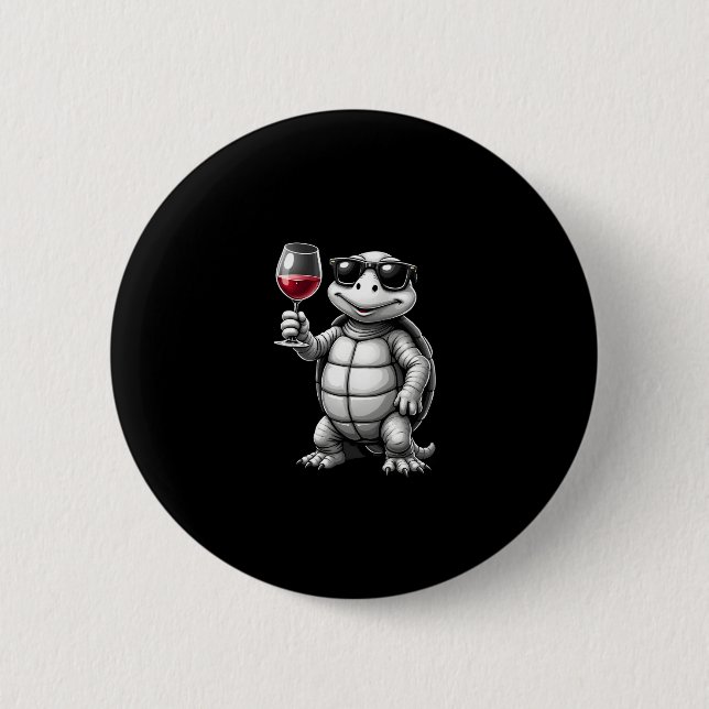 Chapa Redonda De 5 Cm cool turtle drinking red wine art print_1 (1) (Anverso)