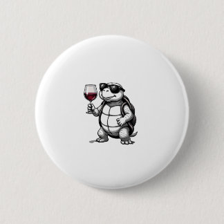 Chapa Redonda De 5 Cm cool turtle drinking red wine art print_1 (2)