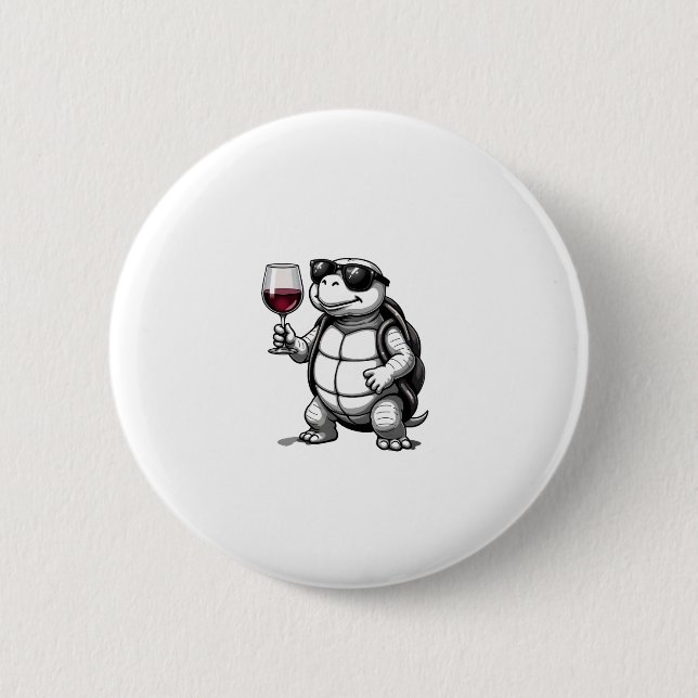 Chapa Redonda De 5 Cm cool turtle drinking red wine art print_1 (2) (Anverso)