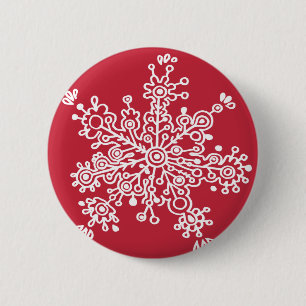 Chapa Redonda De 5 Cm Copo de nieve en rojo